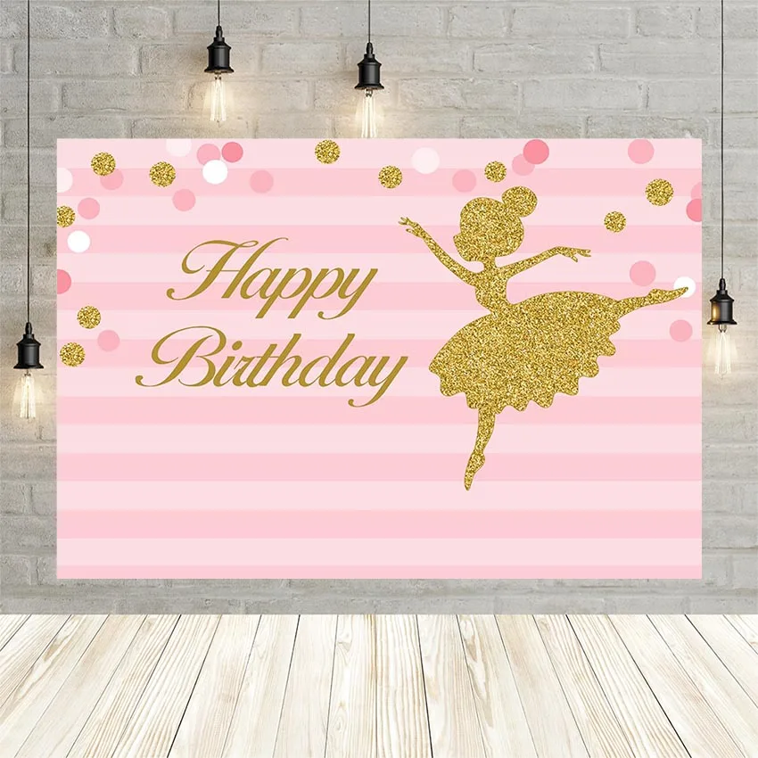 Avezano Gold Ballet Girl Photography Background Pink Stripes Bokeh Baby Birthday Portrait Backdrop for Photo Studio Photocall |