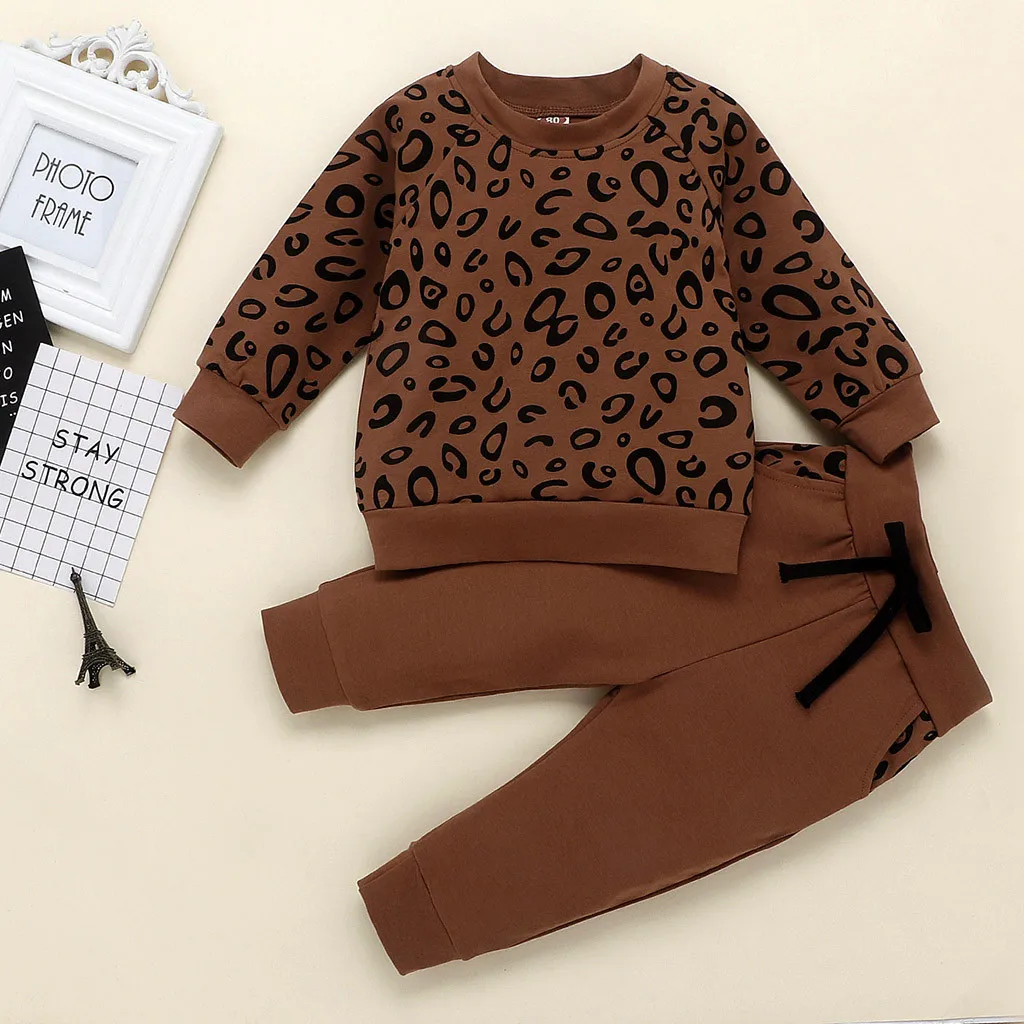 Зимняя одежда для новорожденных; футболка с длинными рукавами и леопардовым принтом для маленьких девочек и мальчиков; свитер; пальто; Топ; штаны; Верхняя одежда для детей