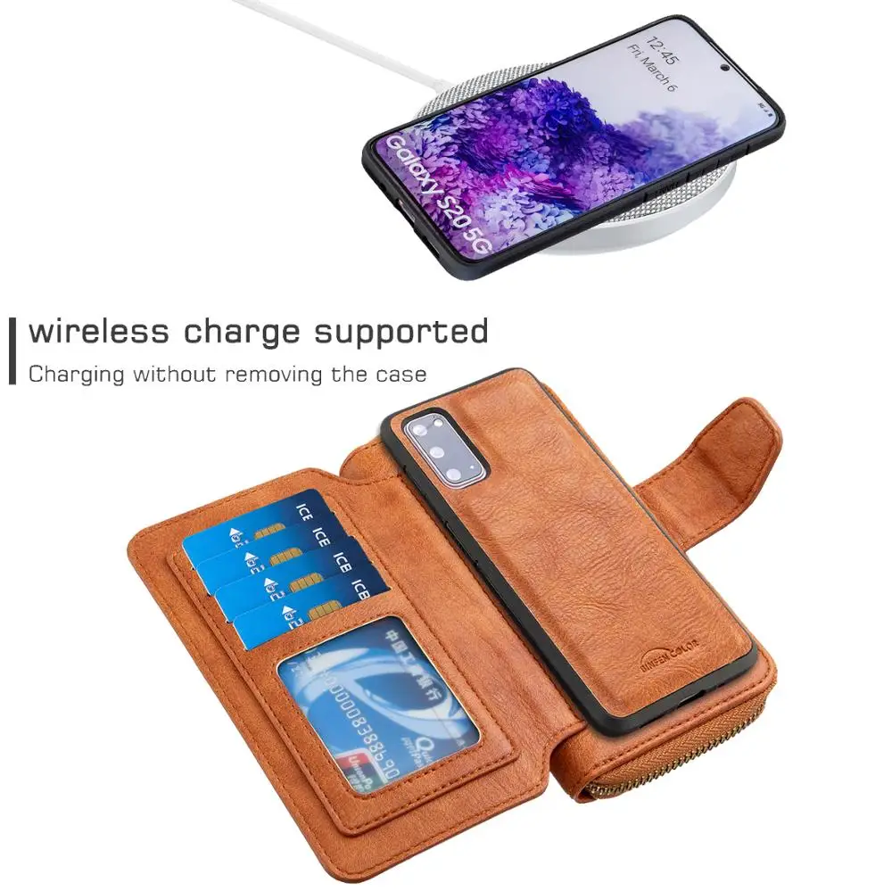 Роскошный кожаный кошелек на молнии чехол Магнитный съемный для Samsung S20 S10 Note 10 Plus