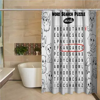 

Word Search Puzzle Hotel Quality Polyester Shower Curtain Black and White Game Sheet Design Finding The Names of Animals Shower
