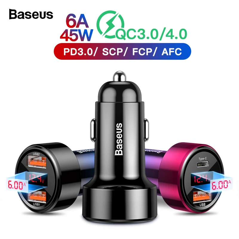 Pаспродажа Автомобильное зарядное устройство font b USB b font Baseus 45w Quick Charge 4,0 3,0 для iPhone 11 Pro Max Xiaomi Samsung QC4.0 QC3.0 QC Type C PD автомобильное быстрое зарядное устройство