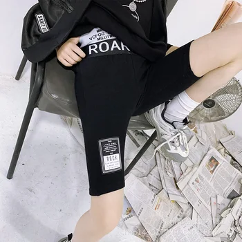 

Summer 2020 new girls' pants high waist elastic bottoming mid-pants foreign-style wild cycling pants