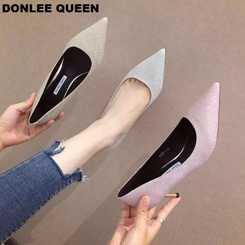 

Fashion Thin Heel Shoes Women Pumps Female Office Shoes Sexy Heel 5 cm Shoe Pointed Toe Bling Sequined Party Wedding Shoes Women