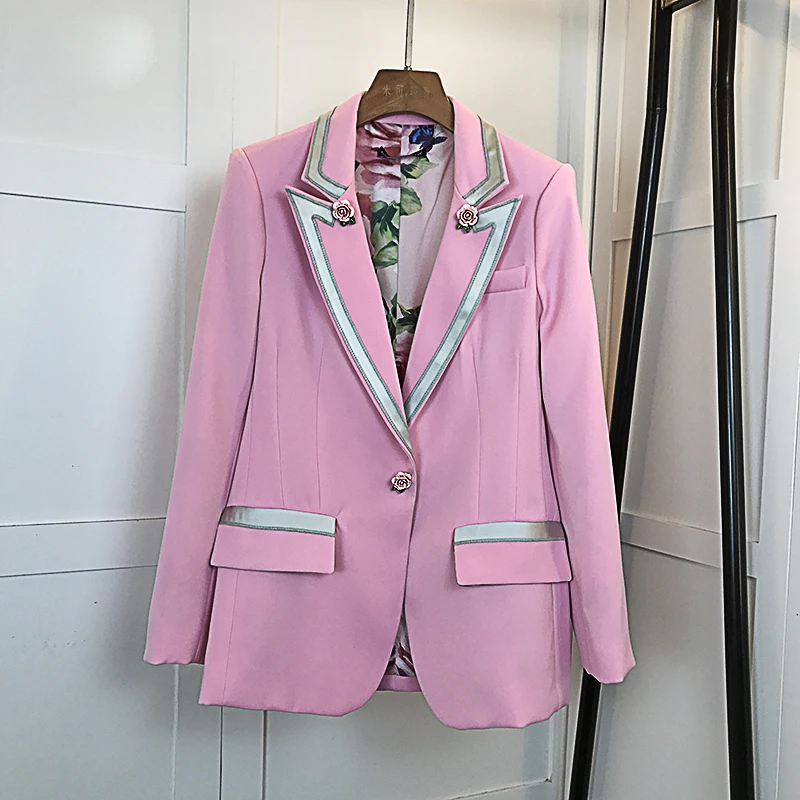 Alta Qualità New Nice Nice Star Style Blazer Women'S Single Button Floral Liner Rose Blazer Cappotto Esterno Rosa