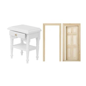 

2 Pcs games Accessories:1 Pcs 1/12 Doll Bed Cabinet Models Furniture & 1 Pcs 1/12 Dollhouse 6 Panel Interior Wooden Door