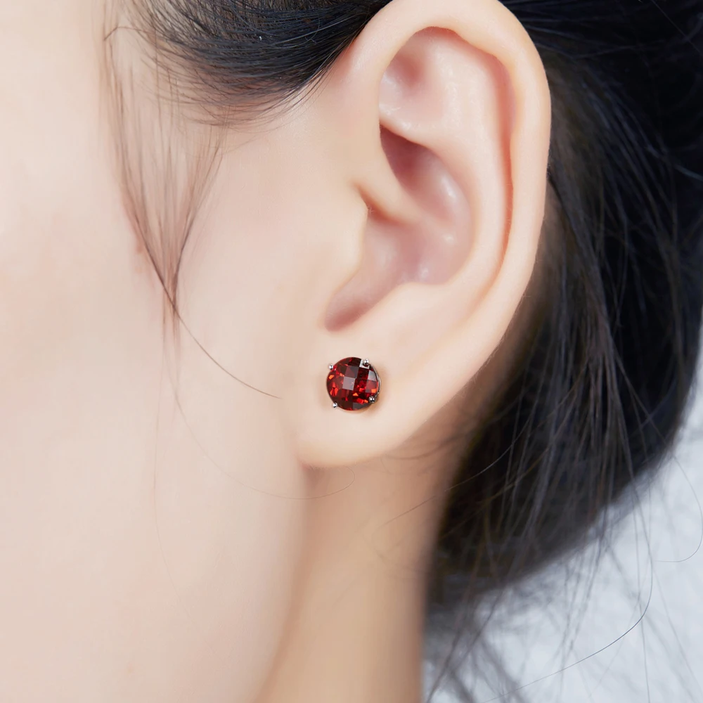 14k White Gold Post Earrings with 6mm Round Natural Garnets