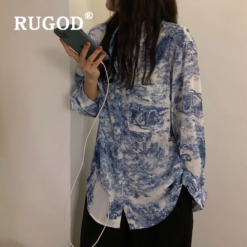 Женская винтажная блузка RUGOD Повседневная Свободная с длинным рукавом в