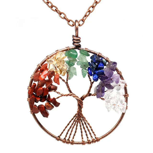 7 Chakra Quartz Natural Stone Tree of Life pendulum Pendant Necklace 3