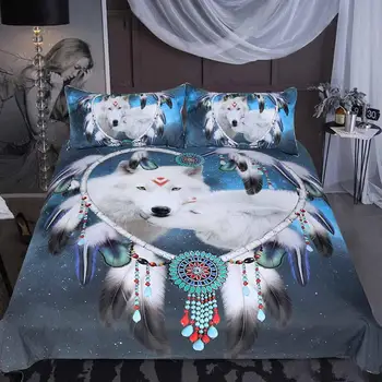 

Wolf Bedding Sets Bed Linen Duvet Cover Flat Sheet Bedding Set Winter King Queen Bed Set