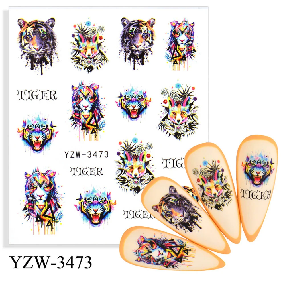 Colorful Face Flower Stickers Nail Stickers Transfer Nails Water Decal Nail Decals Leaf Sticker Series Watermark Nails Geometric