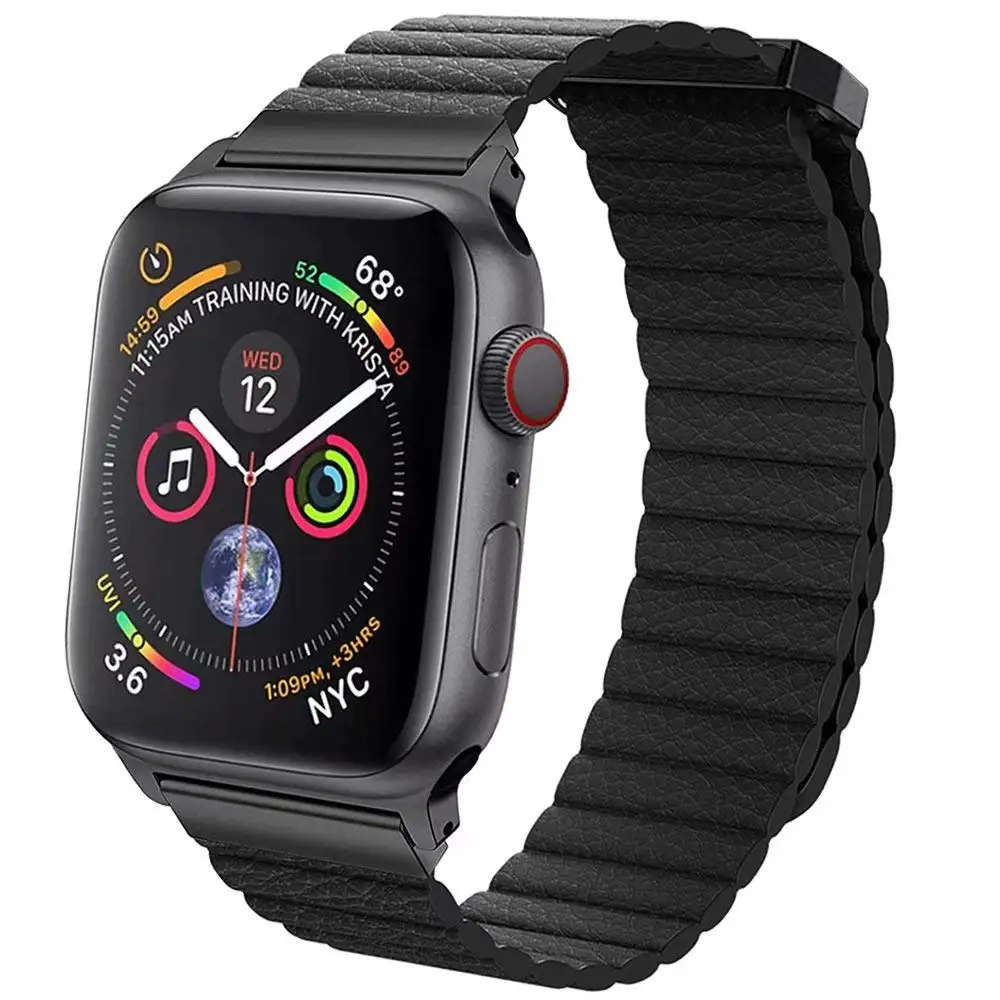 Кожаный ремешок-петля для Apple watch 5, 4, 3, 2, 1, 44 мм, 40 мм, 42 мм, 38 мм, браслет из натуральной кожи с магнитной петлей, аксессуары для iwatch - Цвет ремешка: Black 2