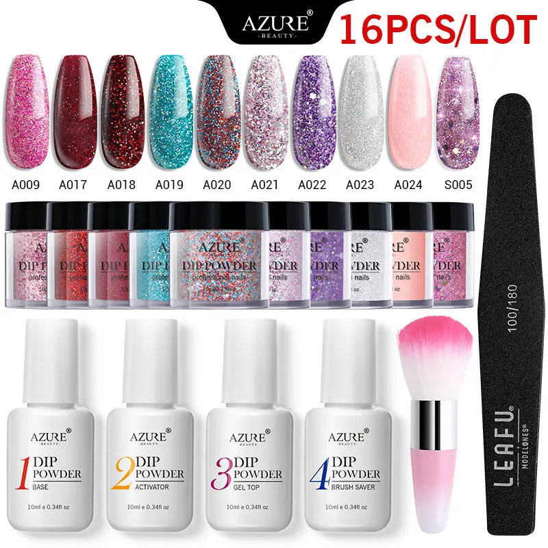 Azure Beauty 16 шт./лот сверкающий Блестящий Порошок для дизайна ногтей пылезащитный