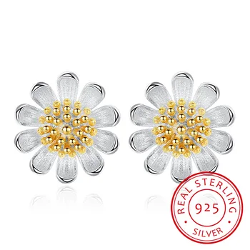 

Promotion ! Real 925 Sterling Silver Daisy Flower Earrings for Women Girls Gift Hot Fashion sterling-silver-jewelry