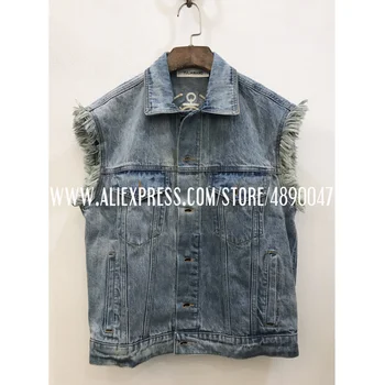 

2020 spring summer women's slim lapel denim vest sleeveless jacket high quality embroidered denim jacket loose fashion Vest