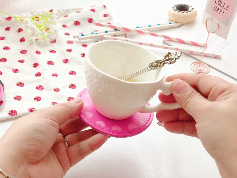 10 Pcs Cartoon Cat Pu Leather Food Dish/Coffee/Cup Mat Coaster