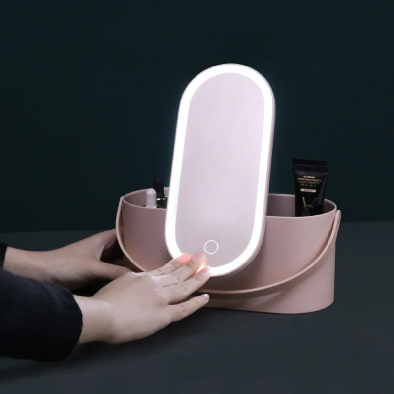

Portable Makeup Case Makeup Mirror With Led Light Creative 2 In 1 Cosmetic Storage Box Travel Cosmetic Bag Container