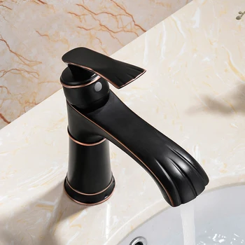 

Black Waterfall Bathroom Faucet Single-Handle One Hole Sink Faucet Deck Monuted Oil Rubbed Bronze Vanity Faucets