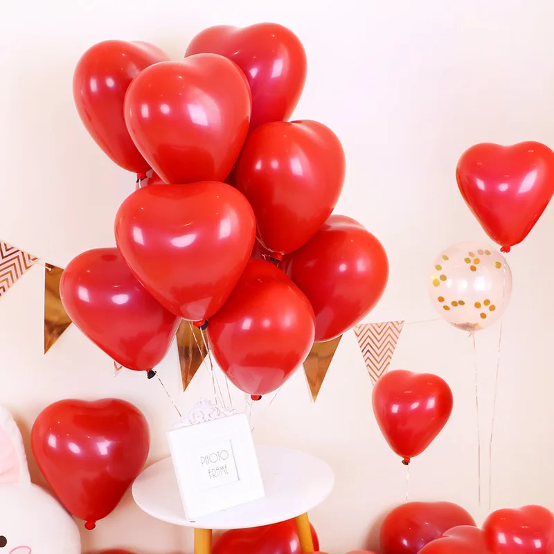 Wedding Decoration Ruby Red Horse Caron Heart Shape Balloon Marriage House Decorative Pomegranate Red 10-Inch Rubber Balloons