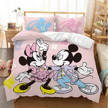 

Disney Cartoon Mickey Minnie Bedding Set Lovely Couple Queen King Size Bedding Set Children Duvet Cover Pillow Cases