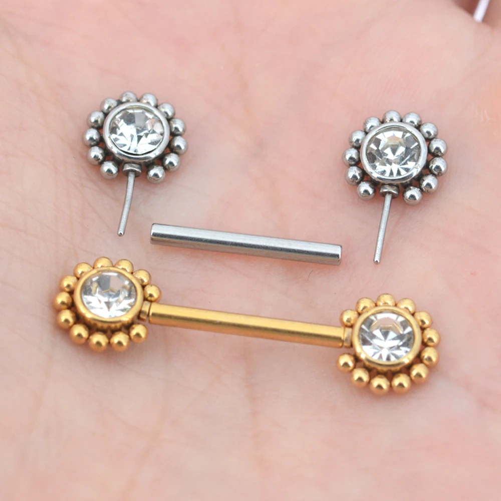 ねじ式乳首ピアス 2個 14mm ニップル用 クリスタルリング 穴なし ステンレス鋼 ボディジュエリー Aliexpress
