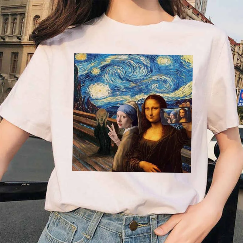 Mona Lisa футболка хип хоп 90S Повседневная футболка с коротким рукавом Одежда уличная Harajuku стиль футболки женские футболки забавные женские - Цвет: 4578