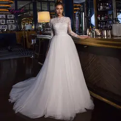 Liyuke 2019 свадебное платье трапециевидной формы с круглым вырезом, кружевной аппликацией из бисера, с длинными рукавами, с блестками, Тюлевое