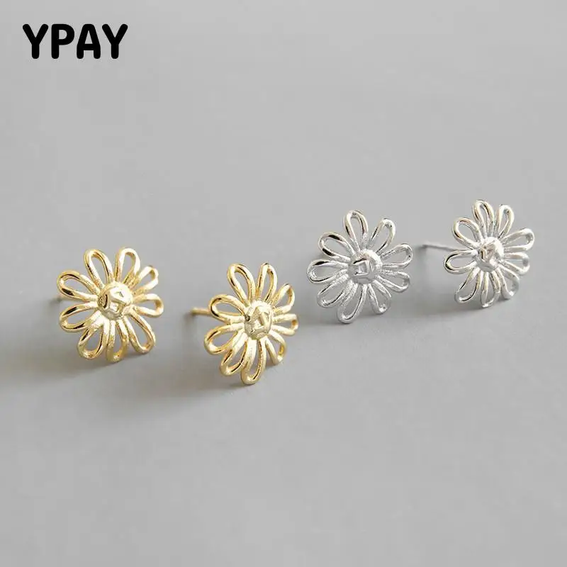 

YPAY 100% Real 925 Sterling Silver Women Fine Jewelry Hollow Flower Stud Earrings for Daughter Girls Christmas Gifts YME192