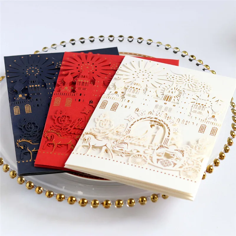  Popular Wedding Invitations 3D Card Elegant Bride and Groom Castle Wedding Favors Laser Cut Envelop - 4.00026E+12