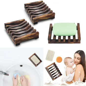 

2Pcs for Bathroom Soap Box Bathing Drain Household Room Supplies Wood