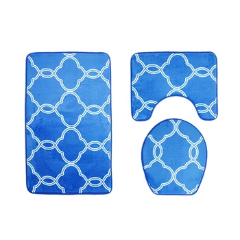 

3 in 1 Lantern Pattern Bathroom Mat Set Antiskid Washroom Carpet Contour Mat Toilet Seat Lid Cover (Beige)