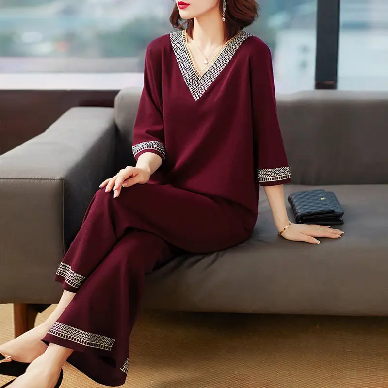 

Spring Two Piece Set Women 5XL Loose Age Reducing Middle-aged Mothers Birthday Outfits Elegant Comfortable Pant Suits