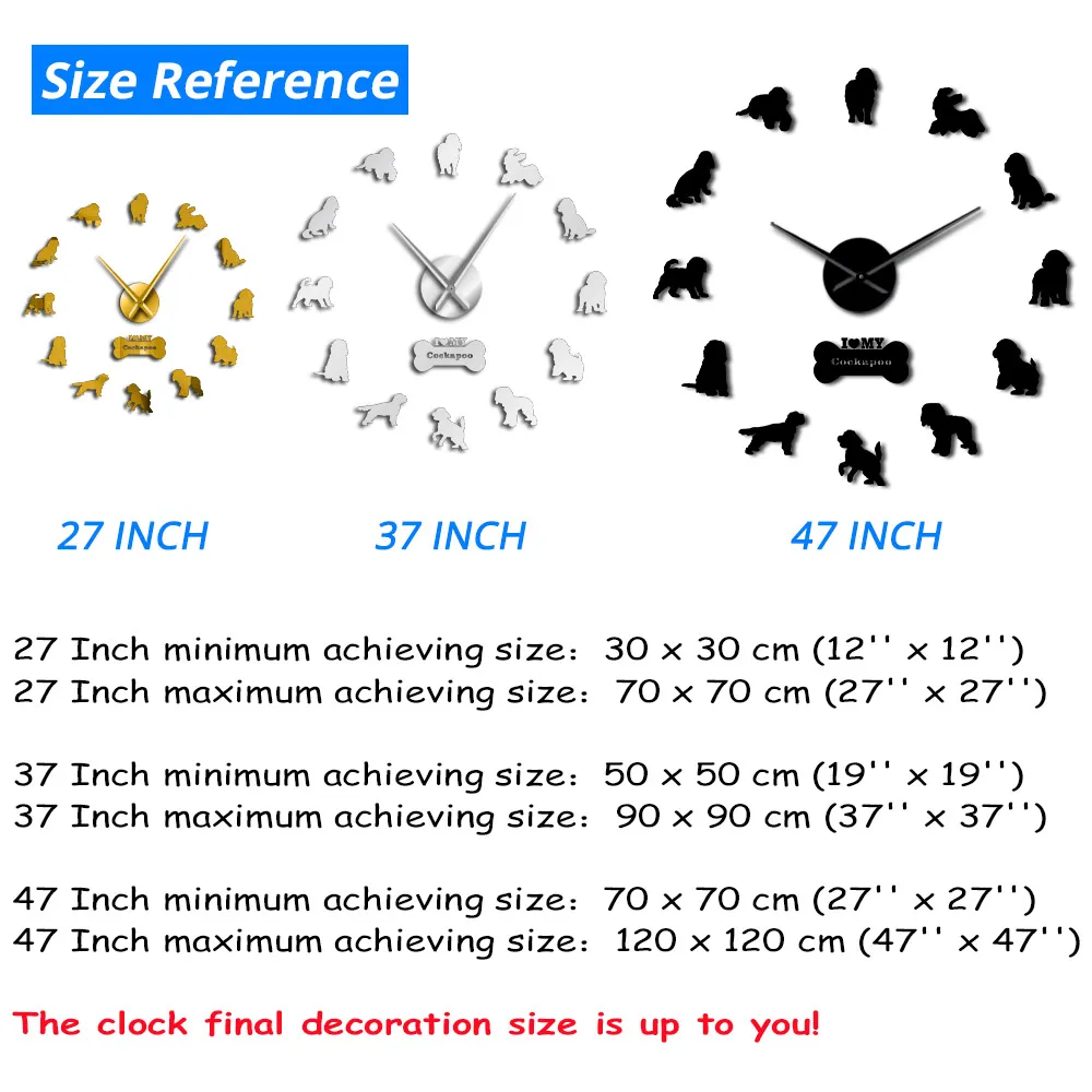Cockapoo DIY большие настенные часы кокер собака спаниеля порода Бескаркасный конструктор «сделай сам» гигантские настенные часы Бесшумный ход часы Пудель влюбленных подарок