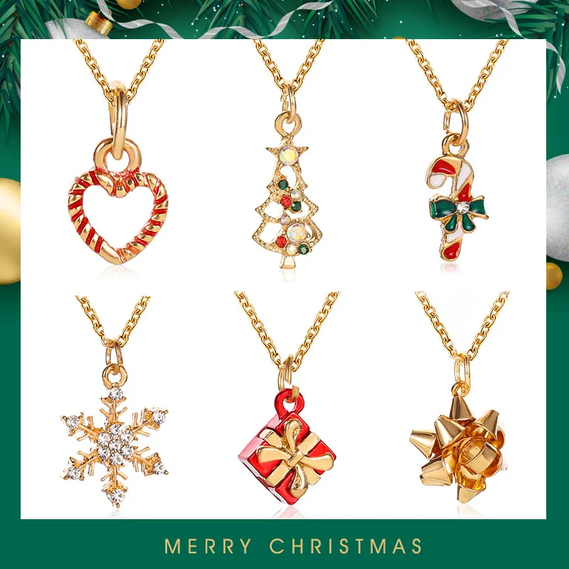 

Aesthetic Jewelry Necklace for Women Christmas Necklace Snow Cane Christmas Tree Oil Neck Choker Necklace Christmas Accessories