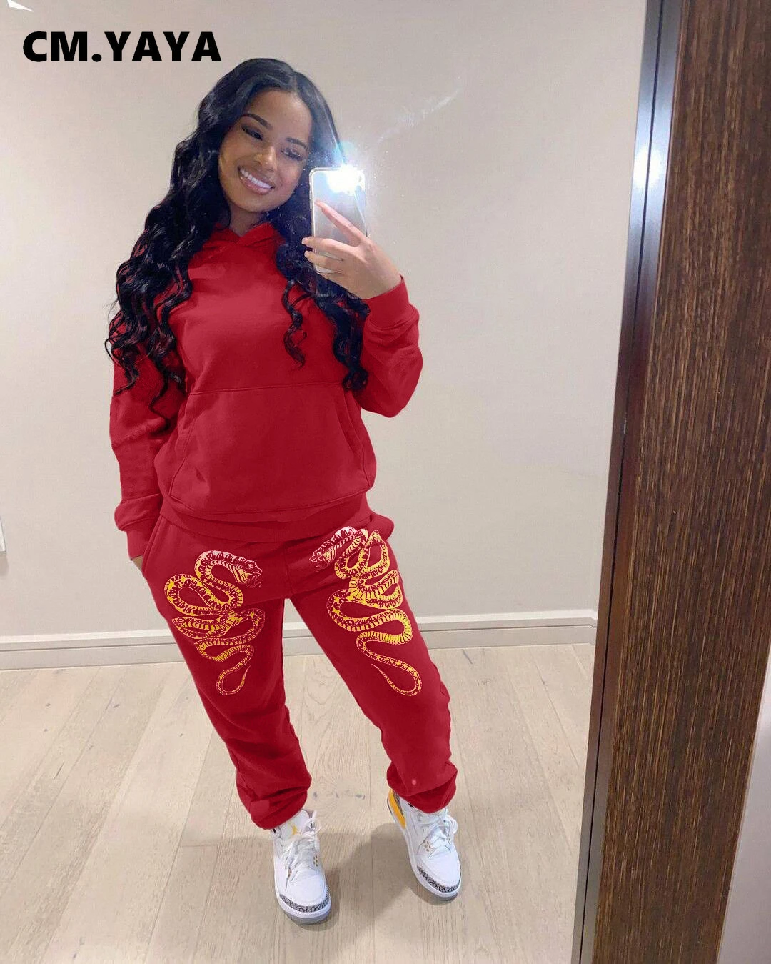 CM.YAYA Conjunto de deportiva para mujer, Sudadera con capucha, pantalones dragón chinos, chándal de Fitness, conjunto a juego de dos piezas|Trajes de pantalón| - AliExpress