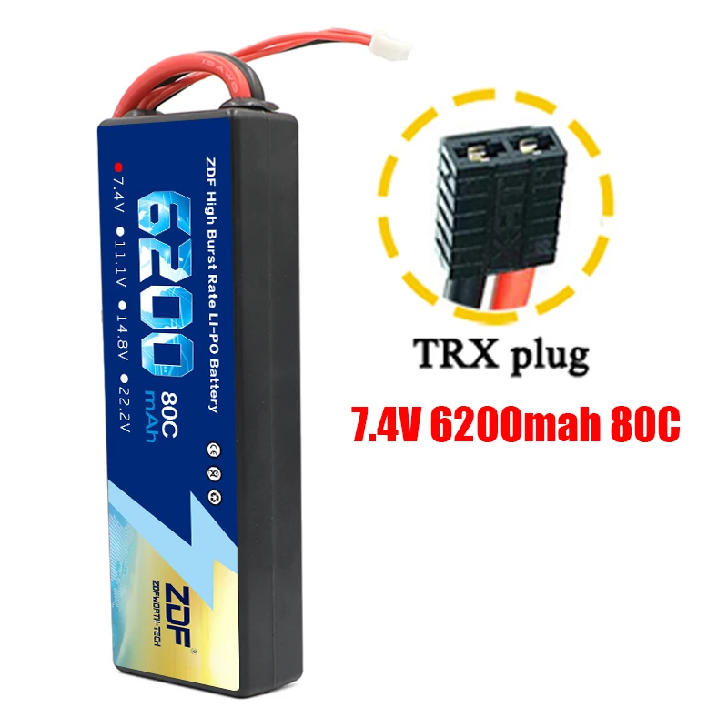 ZDF Lipo Аккумулятор 7,4 V 11,1 V 14,8 V 5200mah 6200mah Hardcase 2S 3S 4S 80C 160C 1/10 1/8 весы для Traxxas Slash 4x4 RC автомобилей лодки - Color: 2S6200mah TRX plug