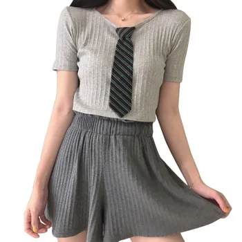 

Clothes Woman Sets Two Pieces Summer Loose Simple Short Sleeve Solid Color Shorts Two-piece Suit Conjuntos De Mujer Verano* /