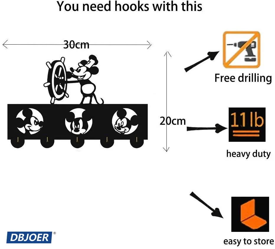 Мультфильм анимация пальто Крючки, ключница, ключ Вешалка для стены, прихожей и гостиной-подарок-5 Hooks-20LB(макс