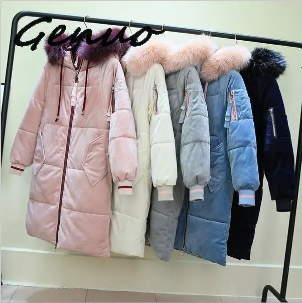 

Genuo New 2019 Winter Jacket Women Medium Long Parka Large Fur Collar Hooded Velvet Coat Plus Size Warm Wadded Outwear