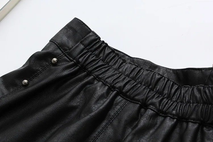 Blvyisla 6XL размера плюс готический черный PU Металл жемчуг заклепки Высокая талия панк-юбка Женская Сексуальная молния эластичность мини юбки