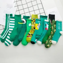 Харадзюку носки зеленого цвета для женщин и мужчин с буквенным принтом длинные хлопковые носки унисекс забавные носки Femme уличная Calcetines Hombre