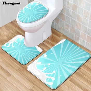 

Thregost Striped Print 3Pcs/Set Modern Anti-slip Bath Toilet Mats Set Absorbent Bathroom Carpet Pedestal Rug Toilet Lid Cover