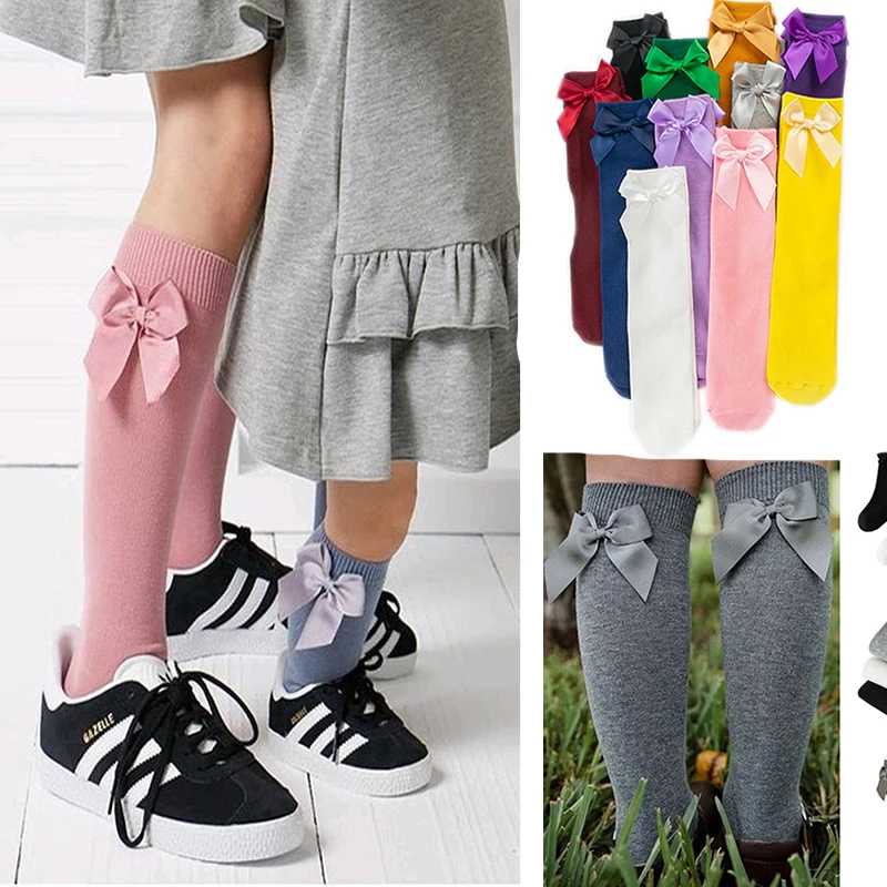 Girls Socks Long Sock Over Knee High Bow Cotton for 2 to 8 Year Kids