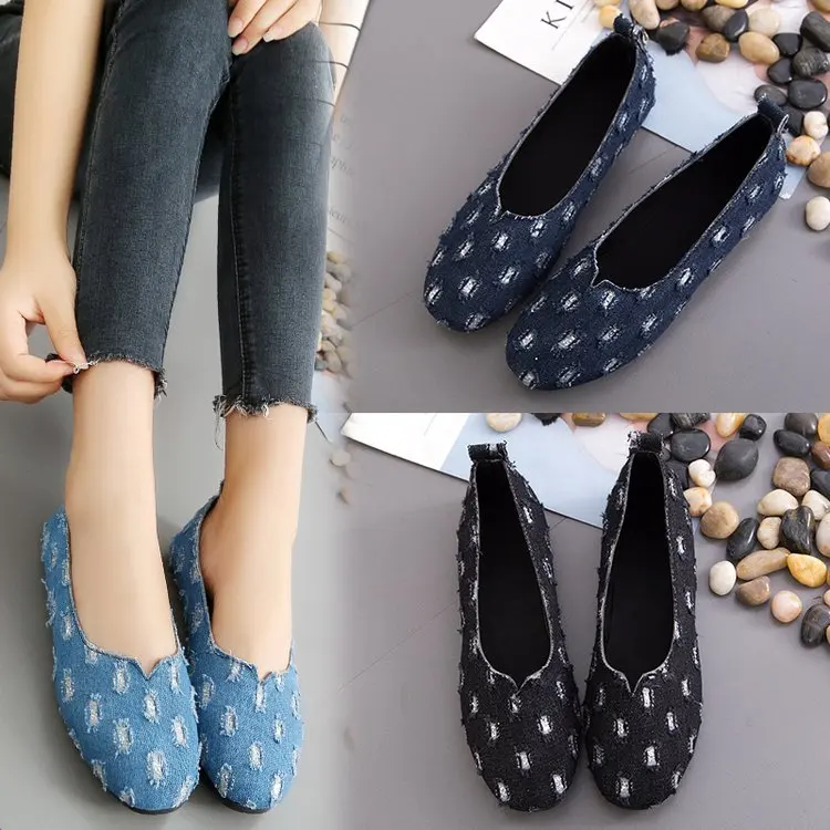 

Summer And Autumn New Style Flat Casual Loafers Foot Covering Low-Cut Cool with Holes Cowboy Female Cloth Shoes Fashion