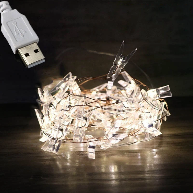 Подвесной светильник с usb-зажимами для фотосъемки, светодиодный светильник с изображением коллажа, настенный светильник с зажимом для дома, спальни - Испускаемый цвет: White-2M
