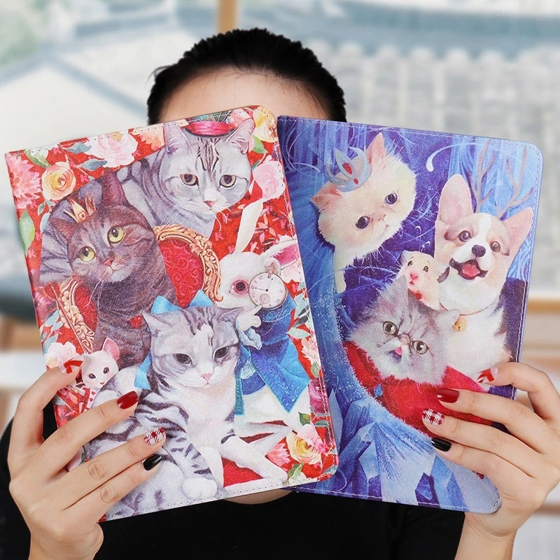

Lovely Oil Painting cat Style Cover Case For iPad 2 3 4 Air Air2 mini 12345 Stander Cover for New iPad 9.7 2017 Auto Wake/Sleep