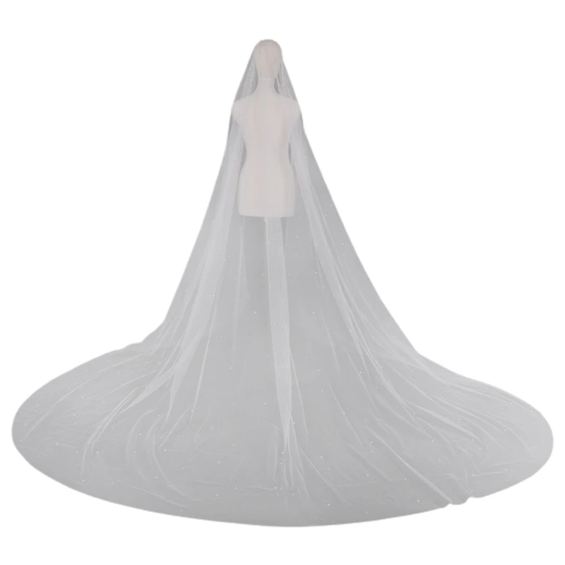 Bridal Veil Trailing Cathedral One-Layer Pearl Beading Headpiece