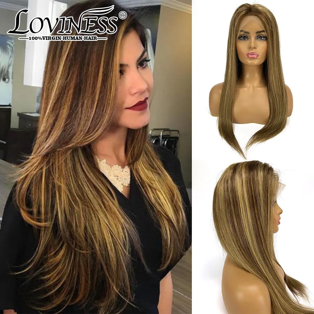 Highlight Lace Front Human Hair Wigs Ombre Straight 13x4 Free Part Brazilian Remy Hair Pre Plucked Natural Hairline Lace Wig