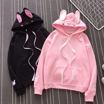 

Women Fashion Hoodie Long Sleeve Lovely Female Rabbit Hooded Sweatshirts Girl Casual Loose Size Lovely Cotton Hoodies 206B 70