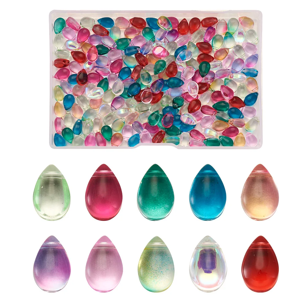 

200Pcs Transparent Glass Beads Top Drilled Smooth Water Drop Charm Beads for DIY Bracelet Earring Making Jewelry 10 Colors Mixed