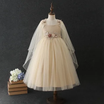 

Elegant Flower Girl Dress with Shawl Embroidery Flower Performance Wedding Dresses Kids Clothes E9022